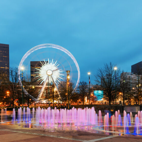 Centennial,Olympic,Park,In,Atlanta,During,Blue,Hour,After,Sunset Atlanta